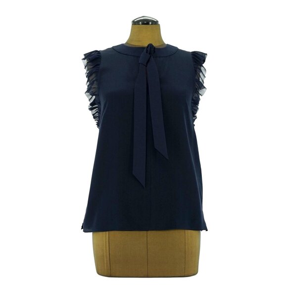 Ted Baker Navy Eene Frill Silk Top - Picture 7 of 15
